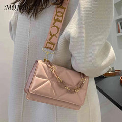Embossed Wide Strap Flap Shoulder Bag for Weekend Vacation