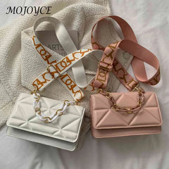 Embossed Wide Strap Flap Shoulder Bag for Weekend Vacation