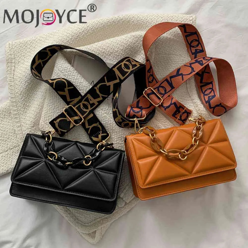 Embossed Chain Shoulder Bag with Wide Strap for Weekend Vacation