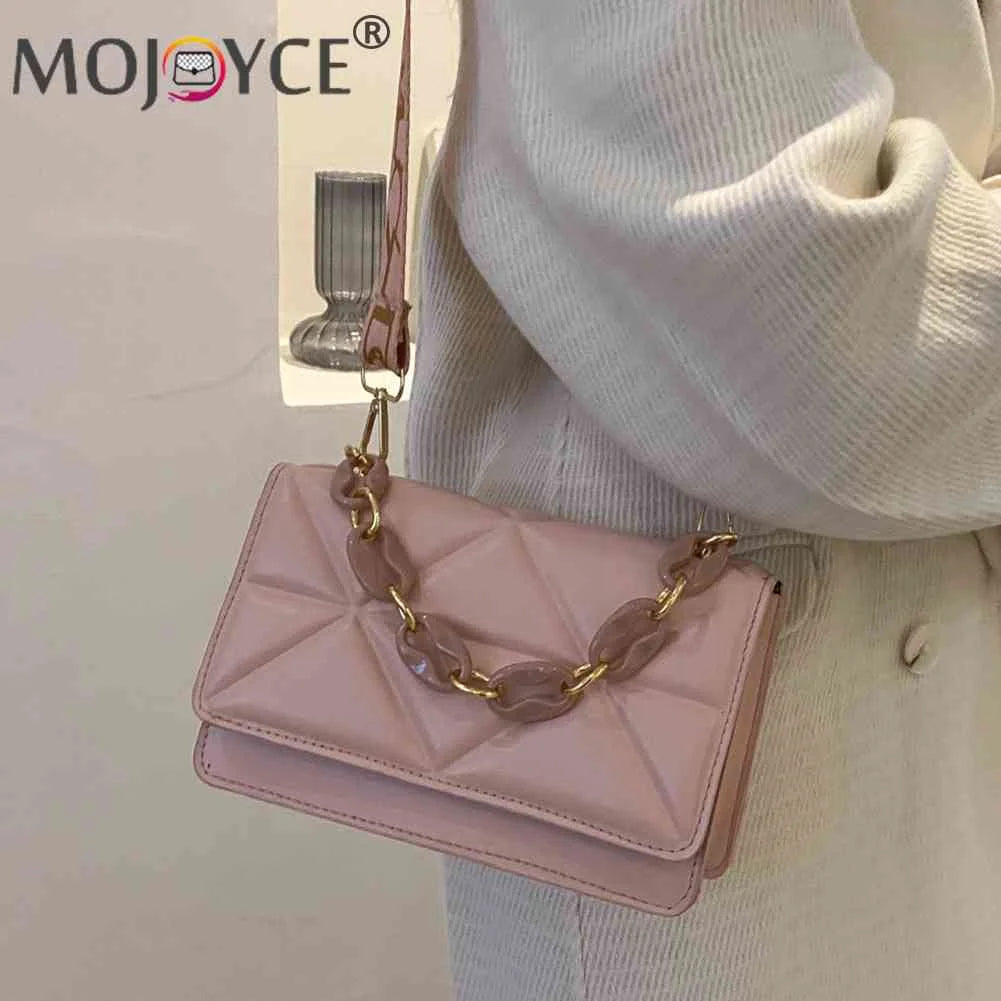 Embossed Chain Shoulder Bag with Wide Strap for Weekend Vacation