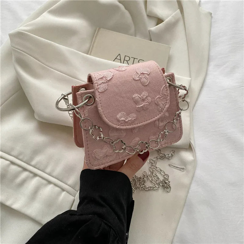 Small Square Bag Women's Crossbody Butterfly Embroidery Shoulder Bag