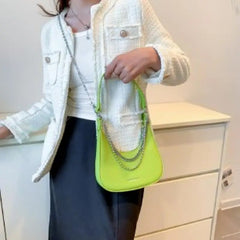 Striped Shoulder Bag Small Flap PU Leather Women's Crossbody Handbag