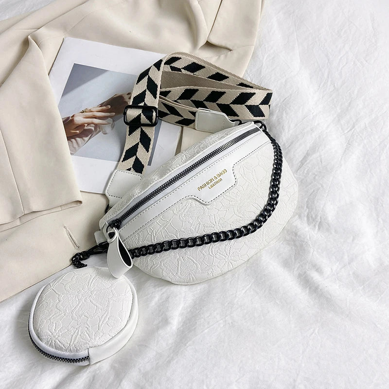 Jacquard Embroidered Crossbody Waist Bag Wide Strap Chest Bag