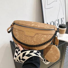 Jacquard Embroidered Crossbody Waist Bag Wide Strap Chest Bag