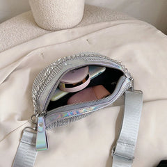 Leather Waist Pack Crossbody Chest Bags Bright Diamonds Female Belt Bag