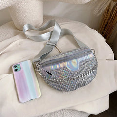 Leather Waist Pack Crossbody Chest Bags Bright Diamonds Female Belt Bag