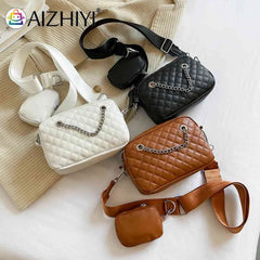 Embroidered Rhombic Lattice Crossbody Bag with Small Purse