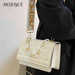 Women Underarm Bags Wide Strap Flap Messenger Bag Embossed Casual Portable Solid