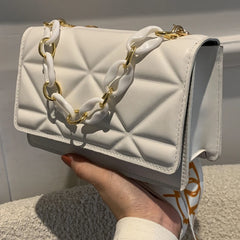 Women Underarm Bag Wide Strap Flap Small Square Embossed Solid