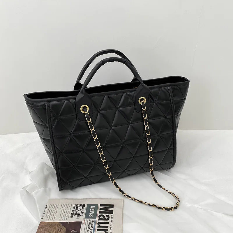 Women's Diamond Lattice Tote Bag Large Capacity PU Leather Crossbody Bag