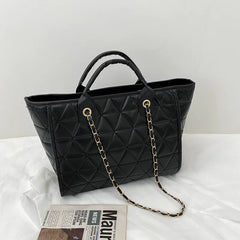 Women's Diamond Lattice Tote Bag Large Capacity PU Leather Crossbody Bag