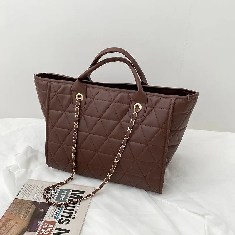 Women's Diamond Lattice Tote Bag Large Capacity PU Leather Crossbody Bag