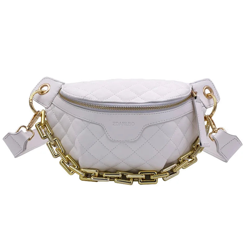 Chain Chest Bag Women Lattice Messenger Bag Saddle Bag Handbag