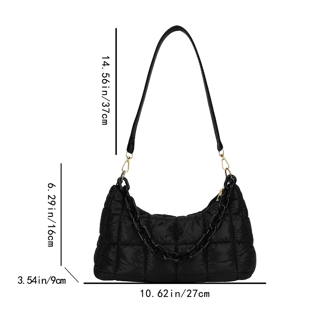 Quilted Lady Shoulder Handbag Padded Check Casual Bag