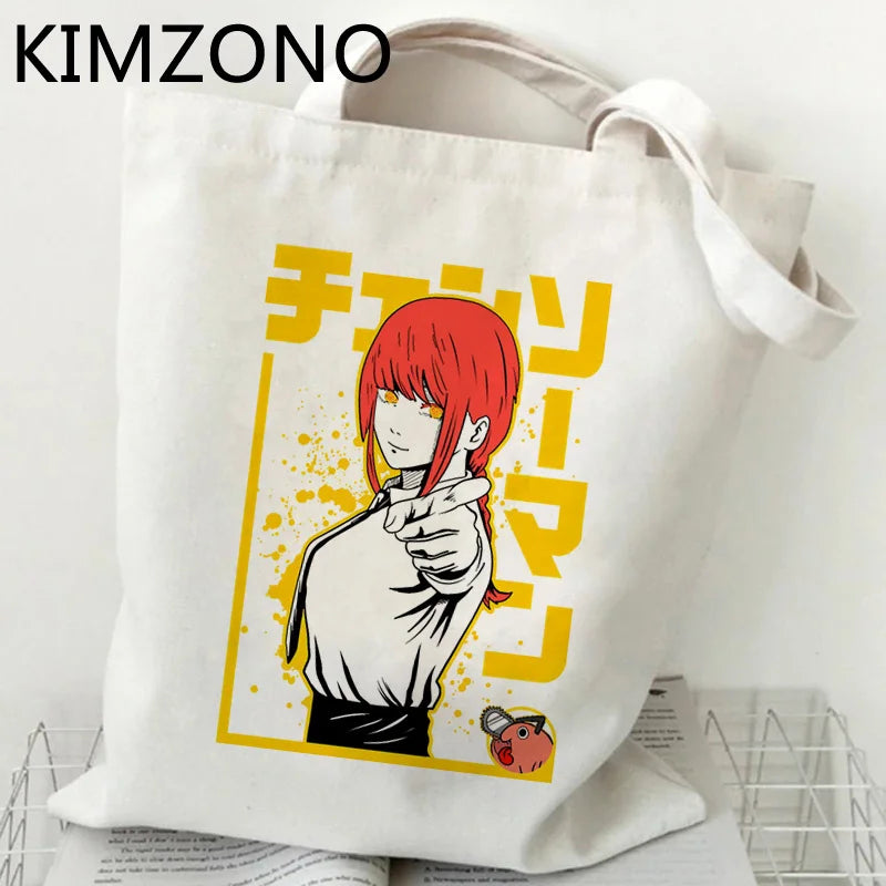 Chainsaw Man Eco Shopping Bag - Reusable Cotton Foldable Tote