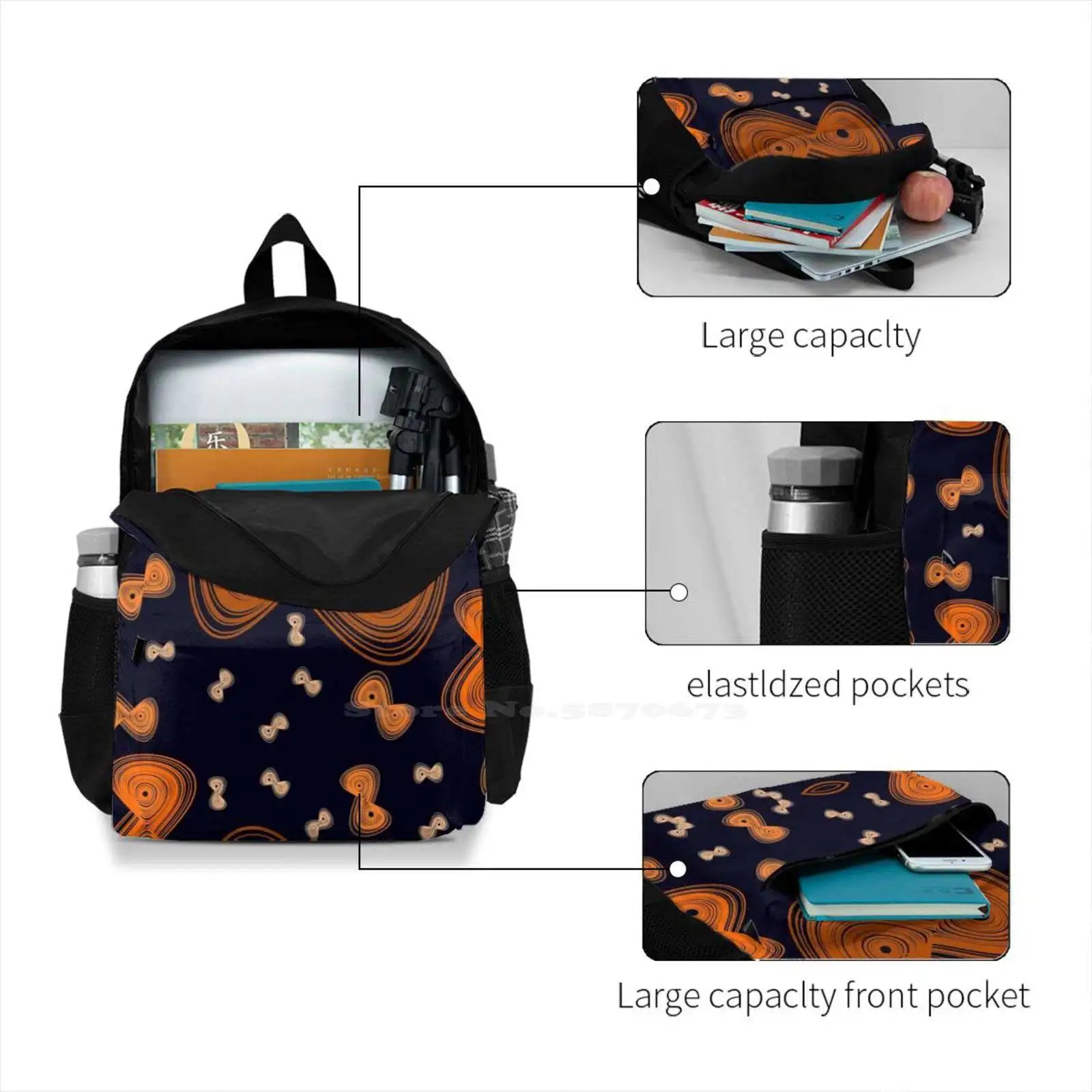 Orange School Bag Big Capacity Backpack Laptop 15 Inch