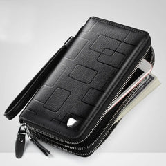 Men's Leather Wallet Double Zipper Multi-card Business Mobile Phone Clutch