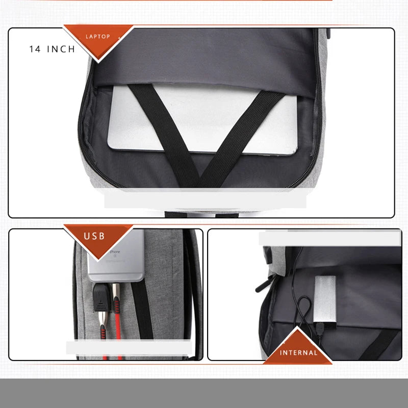 Waterproof Nylon 14 in Laptop Backpack USB Charging School Bag Men Women