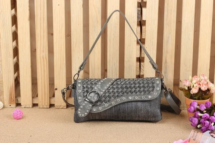 Women Leather Denim Shoulder Crossbody Handbag