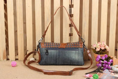 Women Leather Denim Shoulder Crossbody Handbag