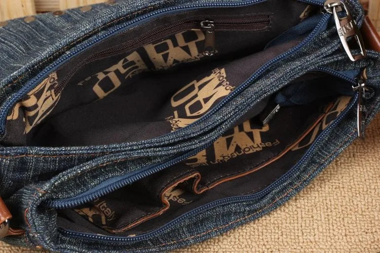Women Leather Denim Shoulder Crossbody Handbag