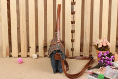 Women Leather Denim Shoulder Crossbody Handbag