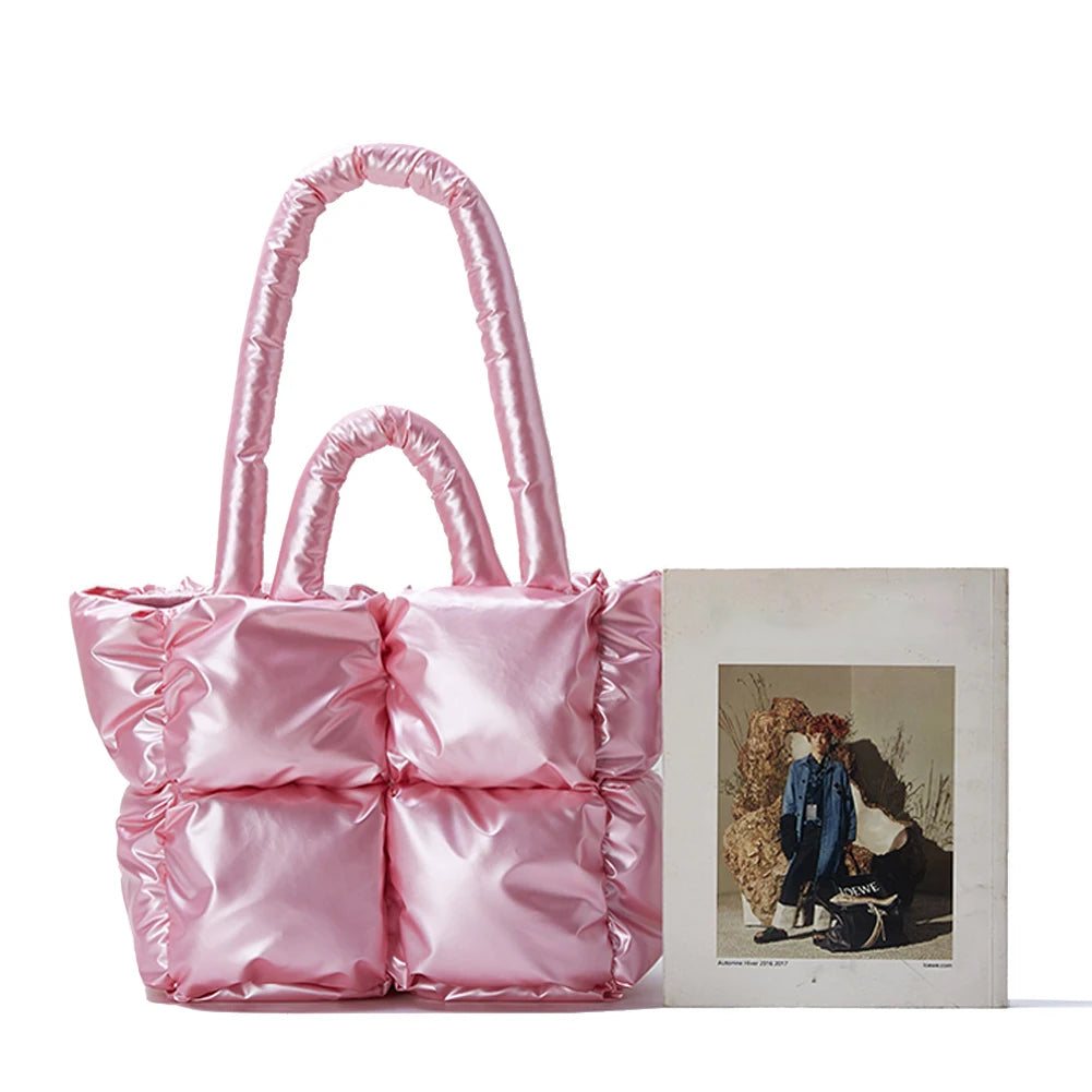 Women Winter Down Bag Portable Nylon Casual Warm Top-handle Bag