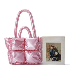 Women Winter Down Bag Portable Nylon Casual Warm Top-handle Bag