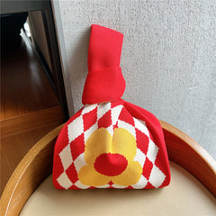 Checker Blocking Minority Knitted Handbag Women Spring Autumn Winter Shoulder Wo