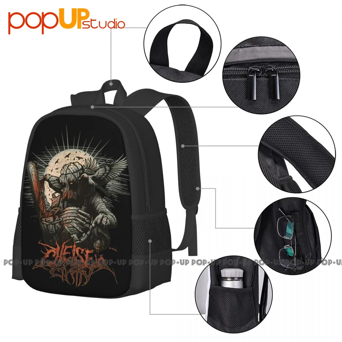 Chelsea Grin Graphic Band Backpack Multicolored Large Capacity