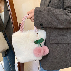 Cherry Girl Plush Ladies Handbag Winter Plush Chain Bag