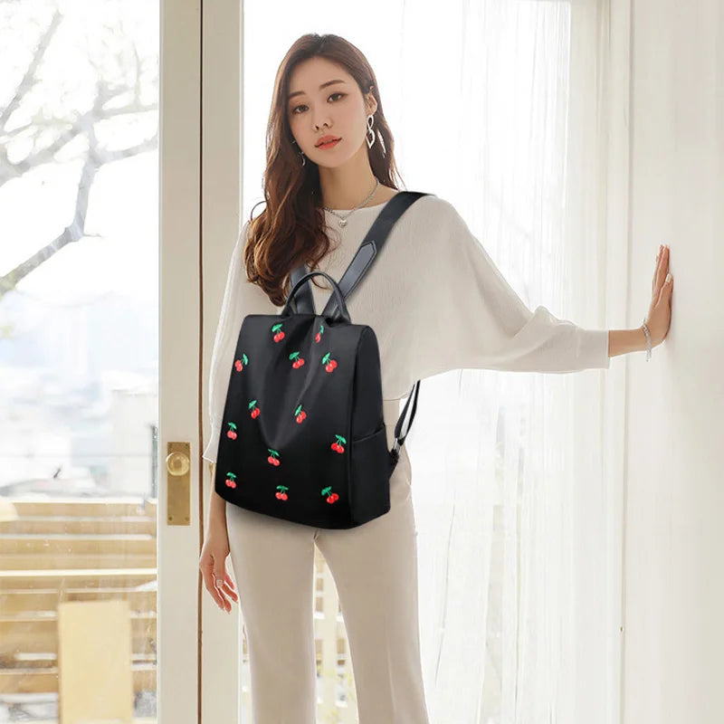 Cherry Printing Women Backpacks Large Capacity Laptop Backpack
