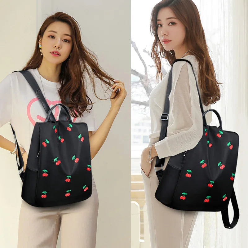 Cherry Printing Women Backpacks Large Capacity Laptop Backpack