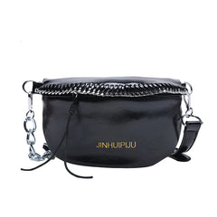 Women's Leather Crossbody Chest Bag Chain Shoulder Messenger Pack