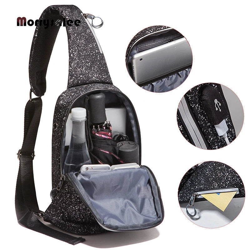 Chest Bag USB Charging Crossbody Bags PU Leather Shoulder Bag
