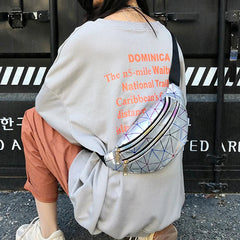 Geometric Pattern PU Leather Chest Bag Belt Sports Pouch