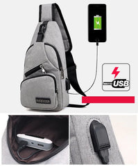 Men's Oxford Chest Bag USB Charging Crossbody