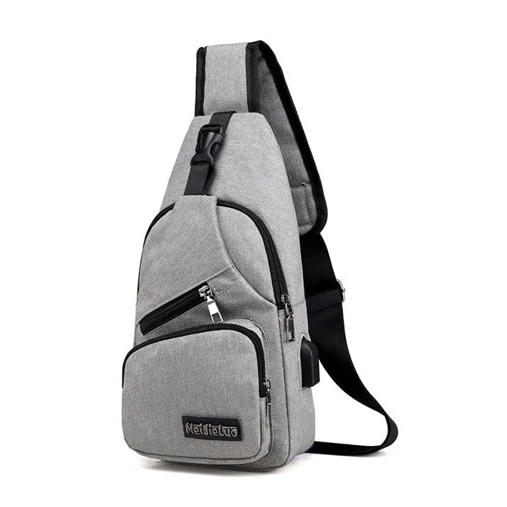 Men's Oxford Chest Bag USB Charging Crossbody