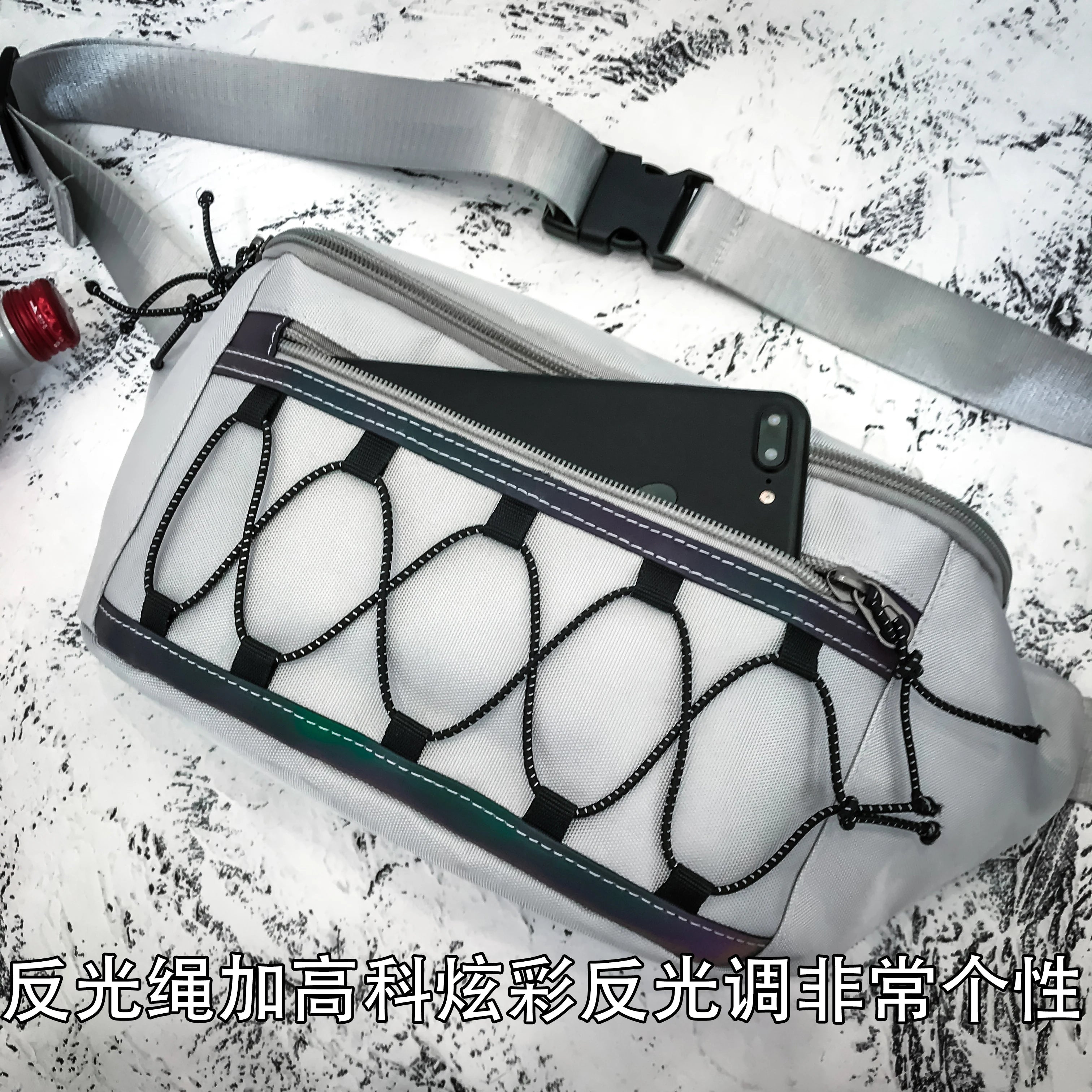 Men's Canvas Waist Bag Reflective Crossbody Pack