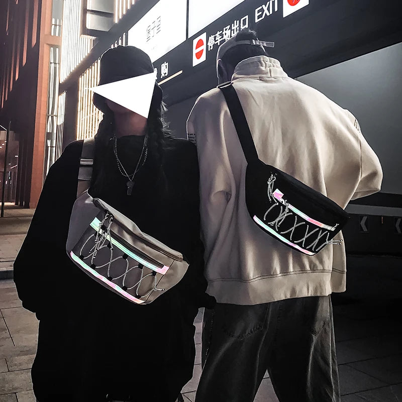 Men's Canvas Waist Bag Reflective Crossbody Pack