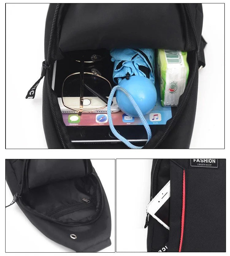 Mens Nylon Canvas Chest Bag Shoulder Messenger Backpack