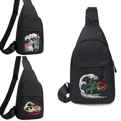 Wave Print Chest Bag USB Crossbody Pack Earphones Cable Hole Backpack