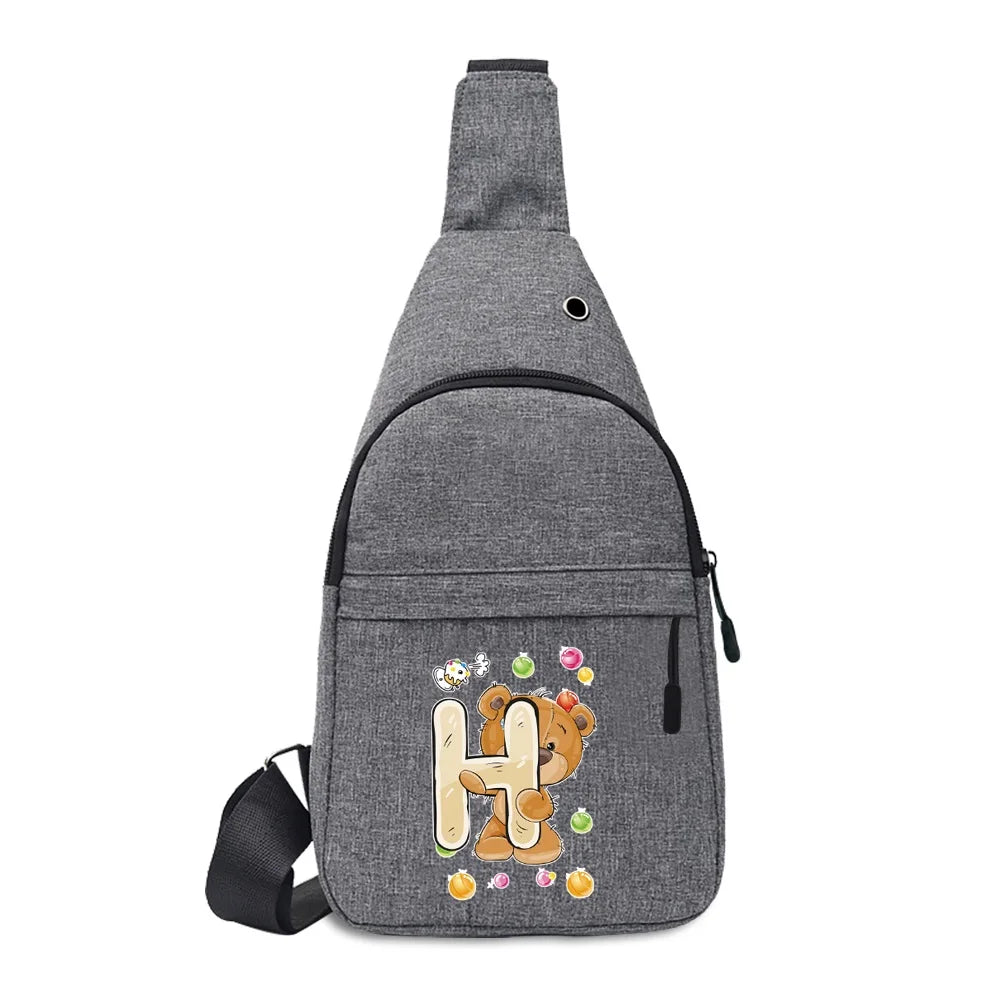 Canvas Shoulder Bag Crossbody Pack Small Bear Letter Print
