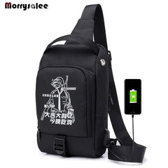 Men's Messenger Bag USB Charging Shoulder Bag Sports Large capacity Anti-theft C