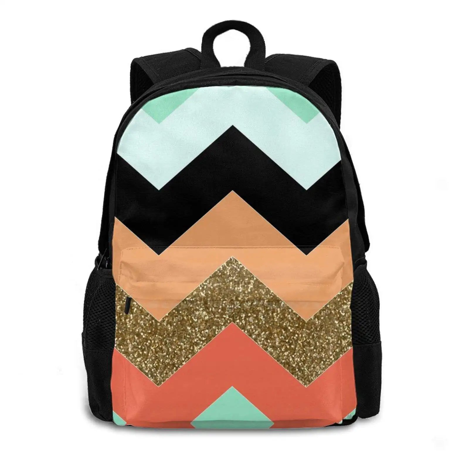 Chevron Pattern Orange Sunset Beach Glitter Sea Foam