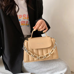 Pleated Leather Clutch Bag with Chain Strap