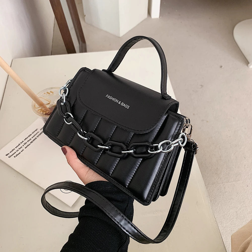 Pleated Leather Clutch Bag with Chain Strap