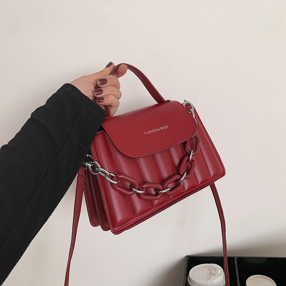 Pleated Leather Clutch Bag with Chain Strap