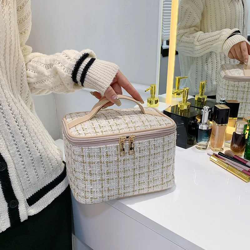 Large Capacity Cylinder Cosmetic Bag Travel Storage Makeup Case