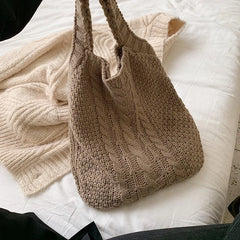 Large Capacity Knitting Shopping Bag Portable Wool Bag Women Totes Purses